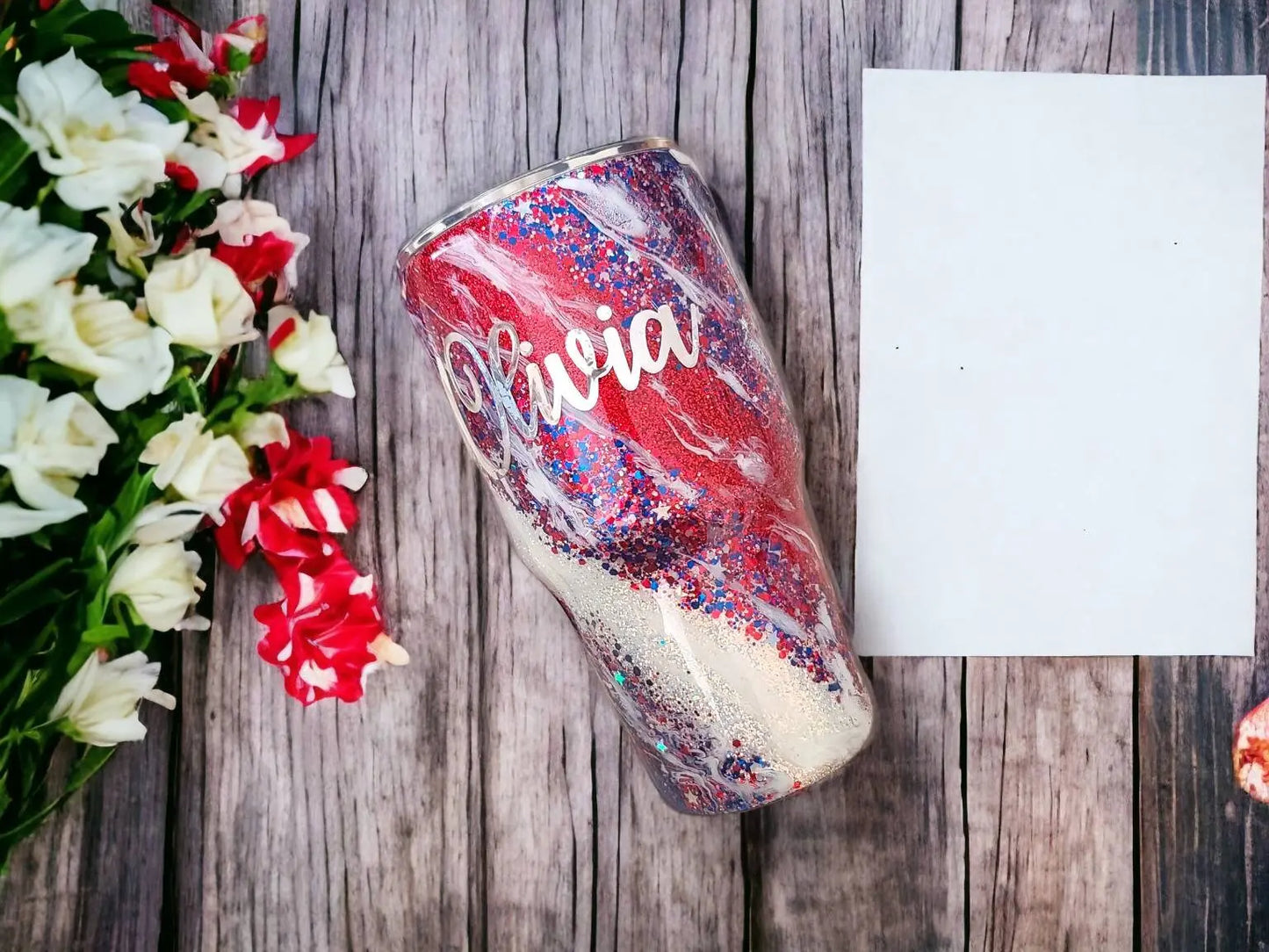 All American Girl | Personalized Glitter Tumbler Woodsy What Knots