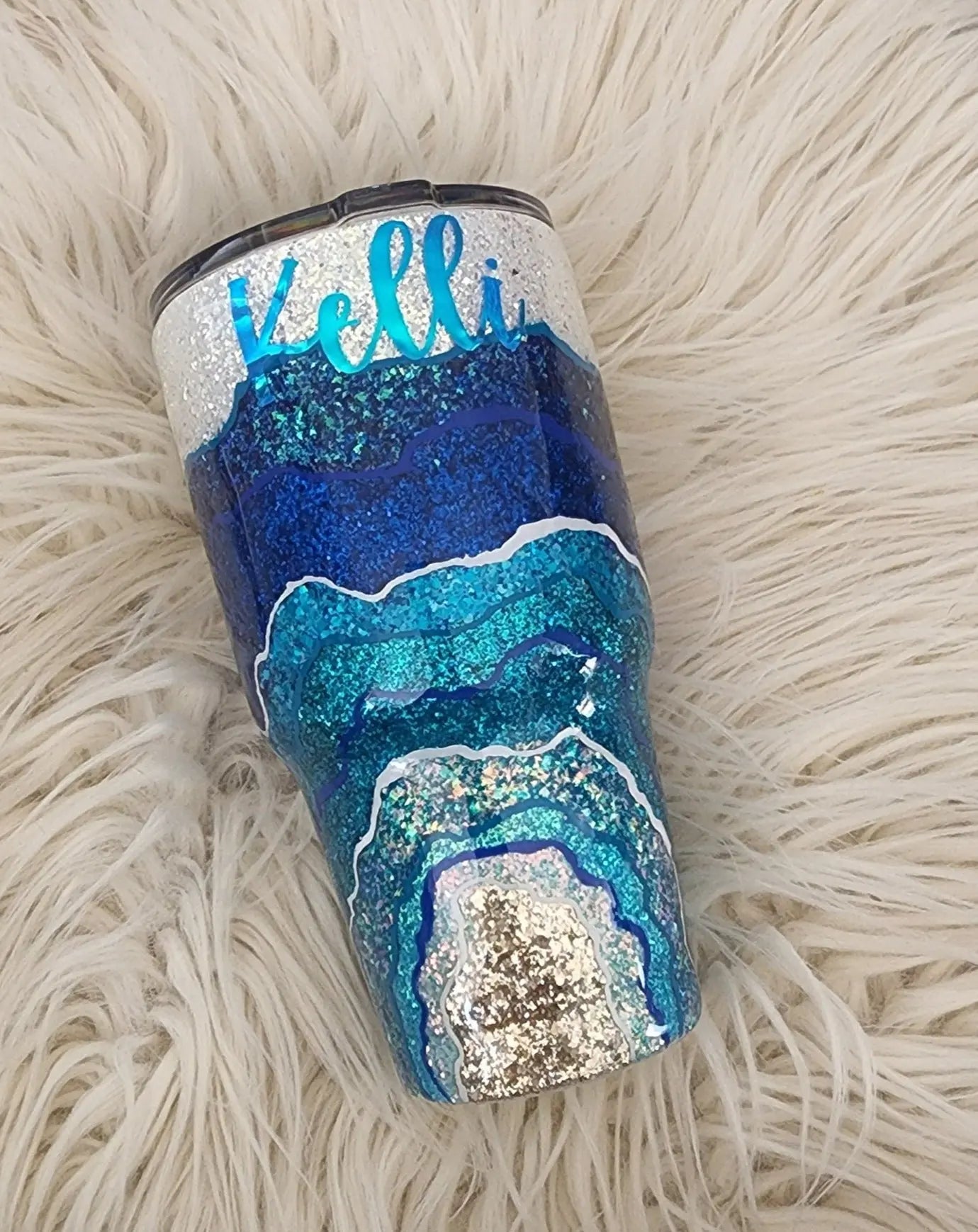 Beach Geode Tumbler | Personalized Glitter Tumbler Woodsy What Knots