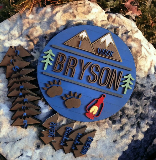 Custom Newborn Milestone Sign with Outdoors Theme Woodsy What Knots