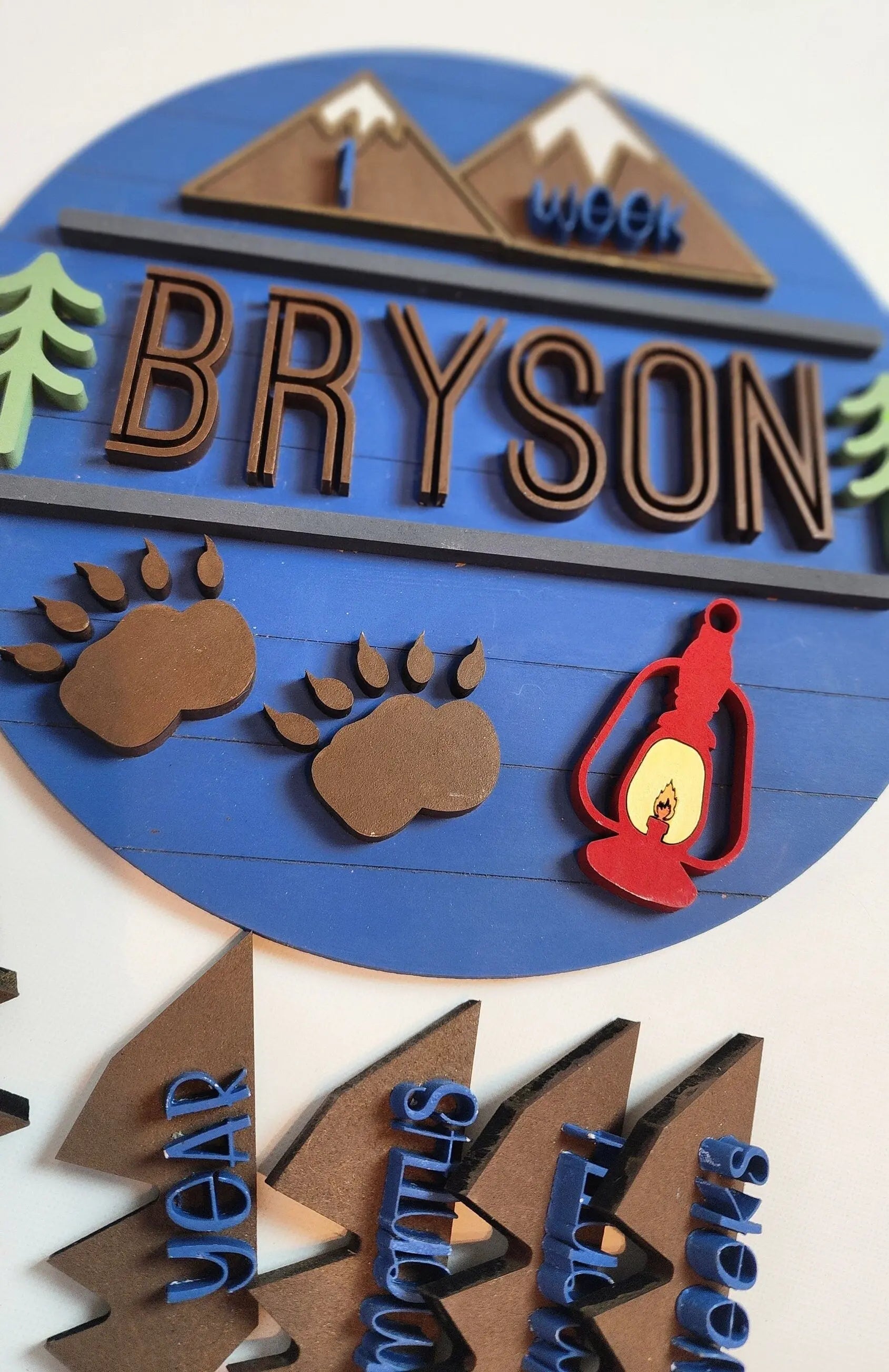 Custom Newborn Milestone Sign with Outdoors Theme Woodsy What Knots