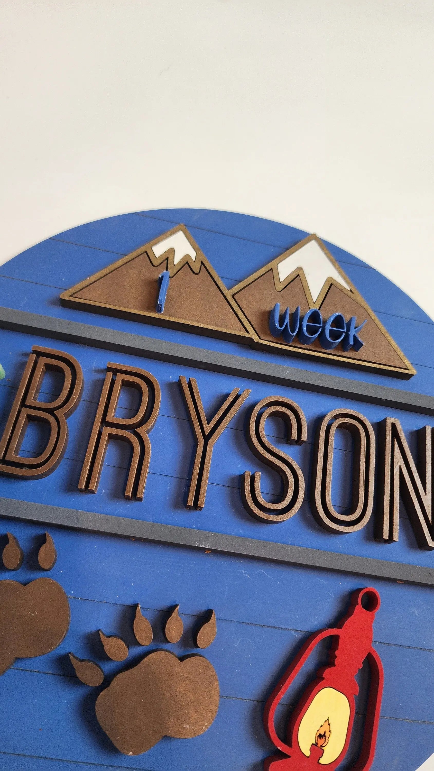 Custom Newborn Milestone Sign with Outdoors Theme Woodsy What Knots