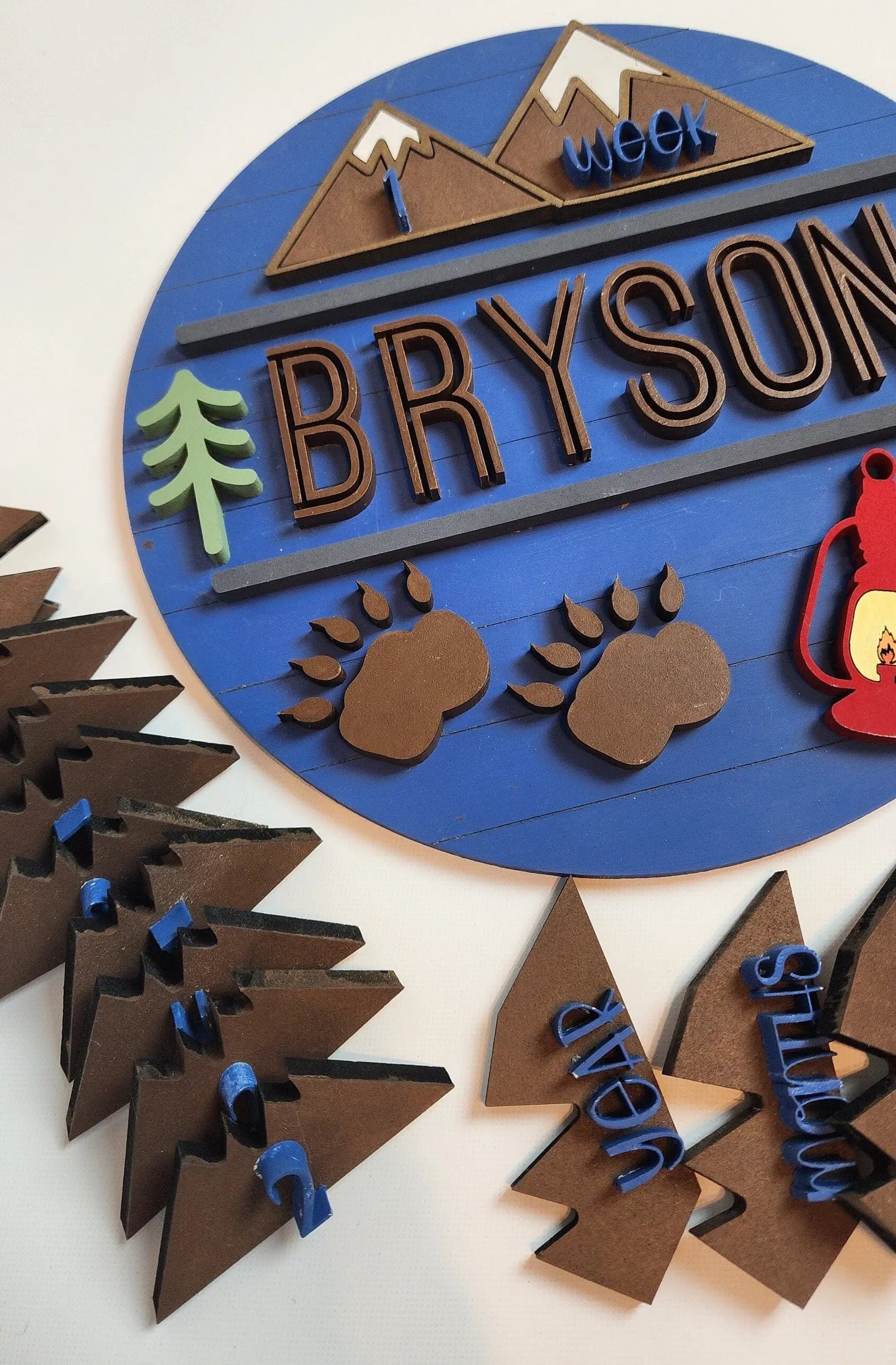 Custom Newborn Milestone Sign with Outdoors Theme Woodsy What Knots