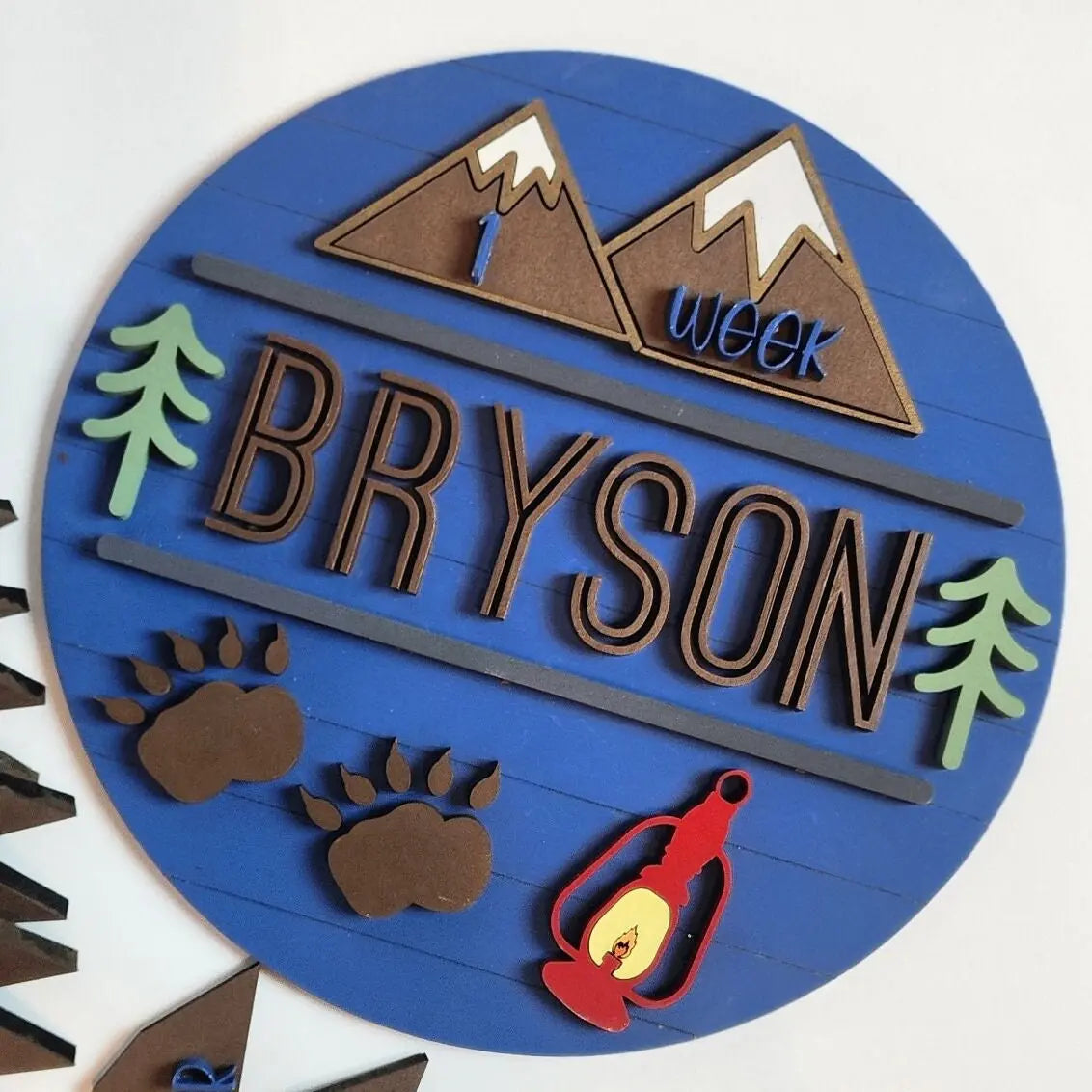 Custom Newborn Milestone Sign with Outdoors Theme Woodsy What Knots