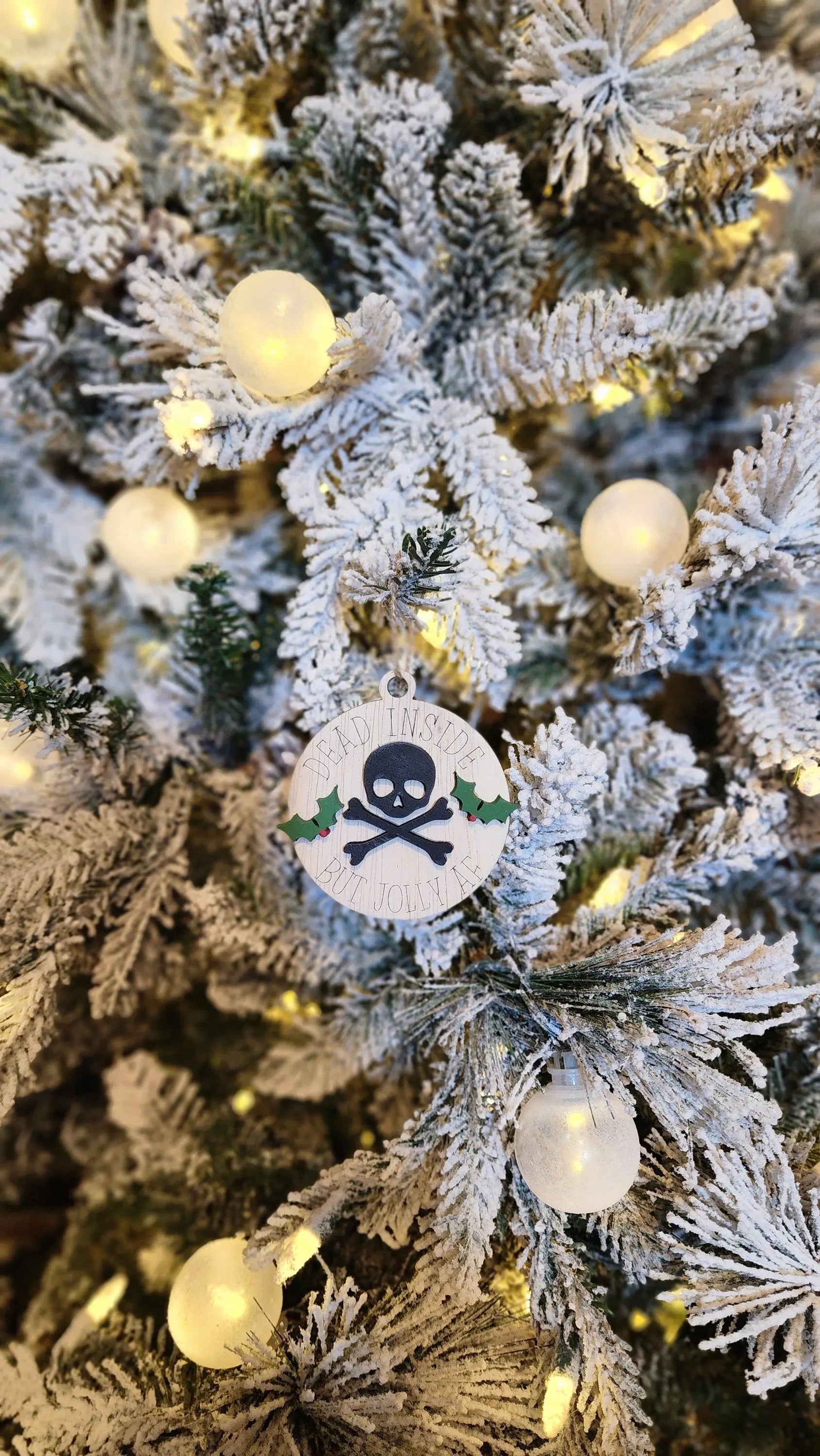 Dead Inside But Jolly AF | Funny Ornament Woodsy What Knots