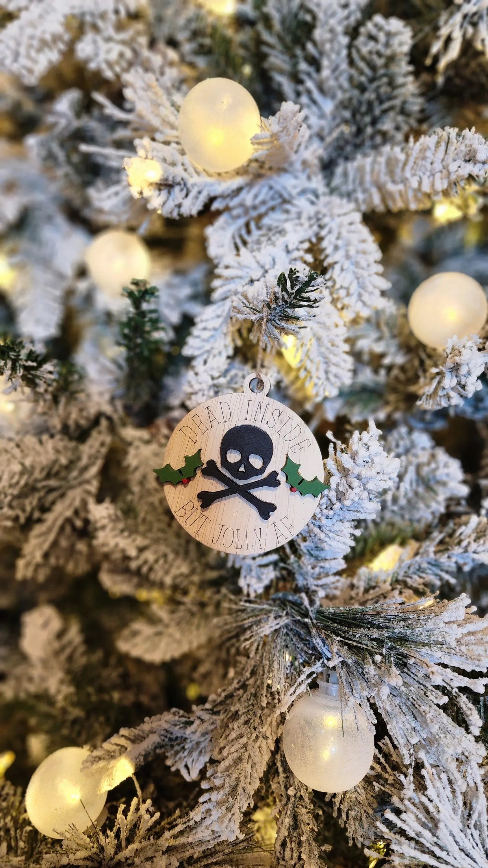 Dead Inside But Jolly AF | Funny Ornament Woodsy What Knots