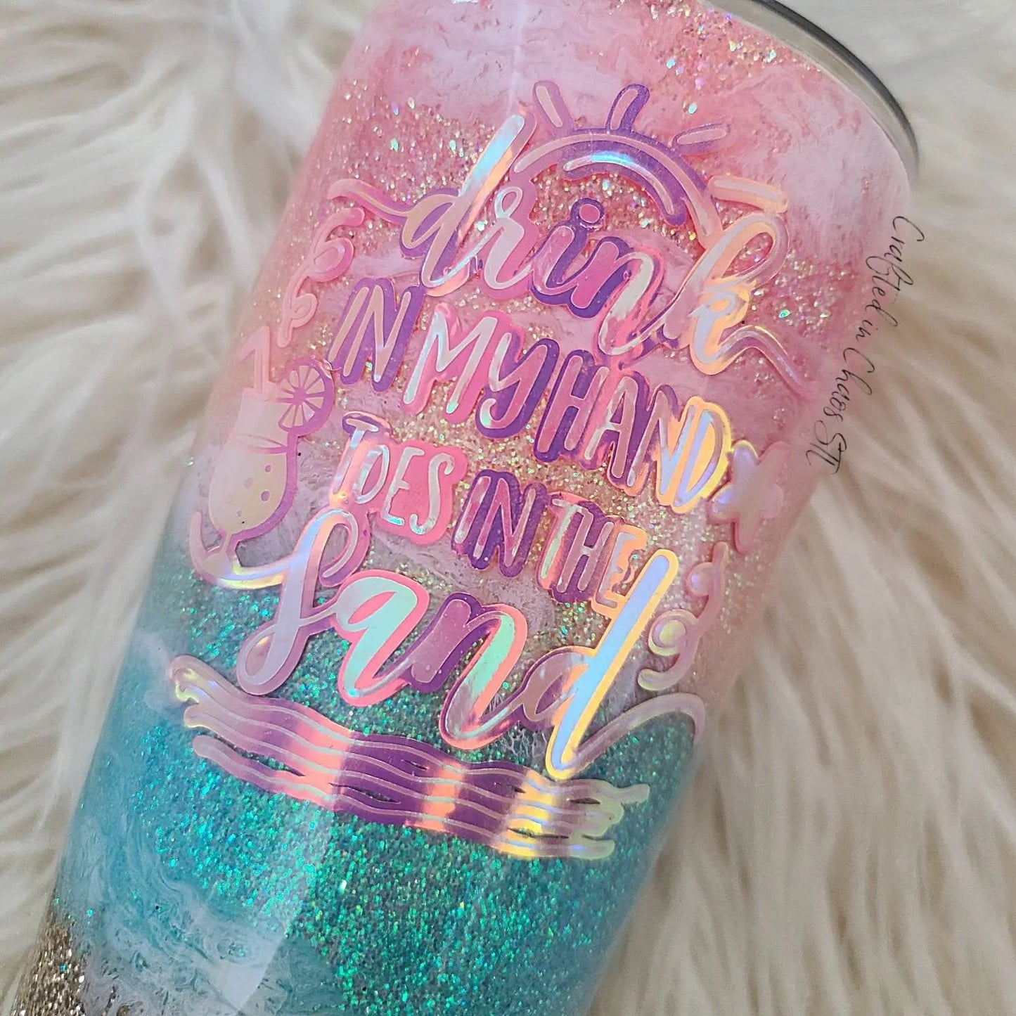 Drink in my Hand, Toes in the Sand | Personalized Glitter Tumbler Woodsy What Knots