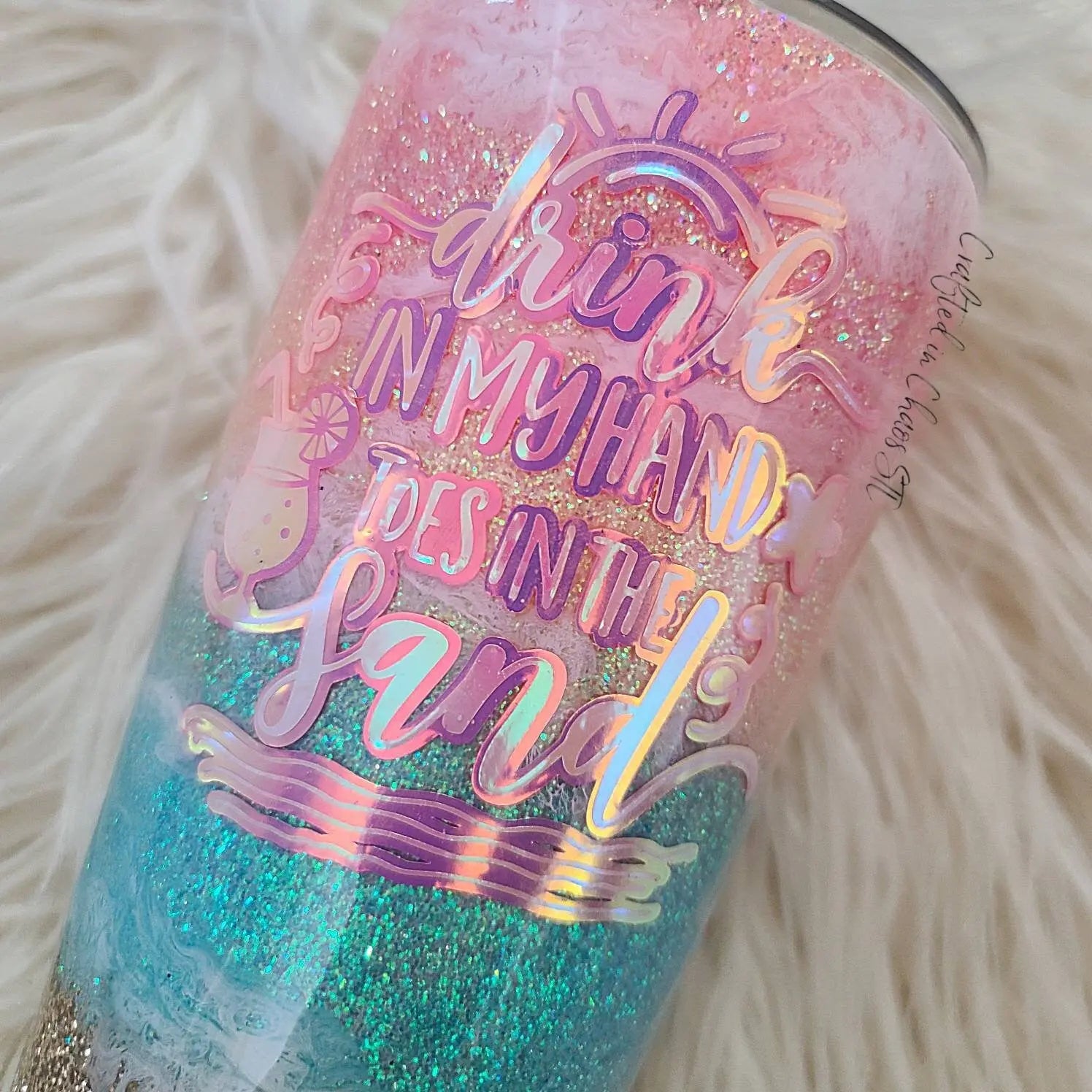 Drink in my Hand, Toes in the Sand | Personalized Glitter Tumbler Woodsy What Knots