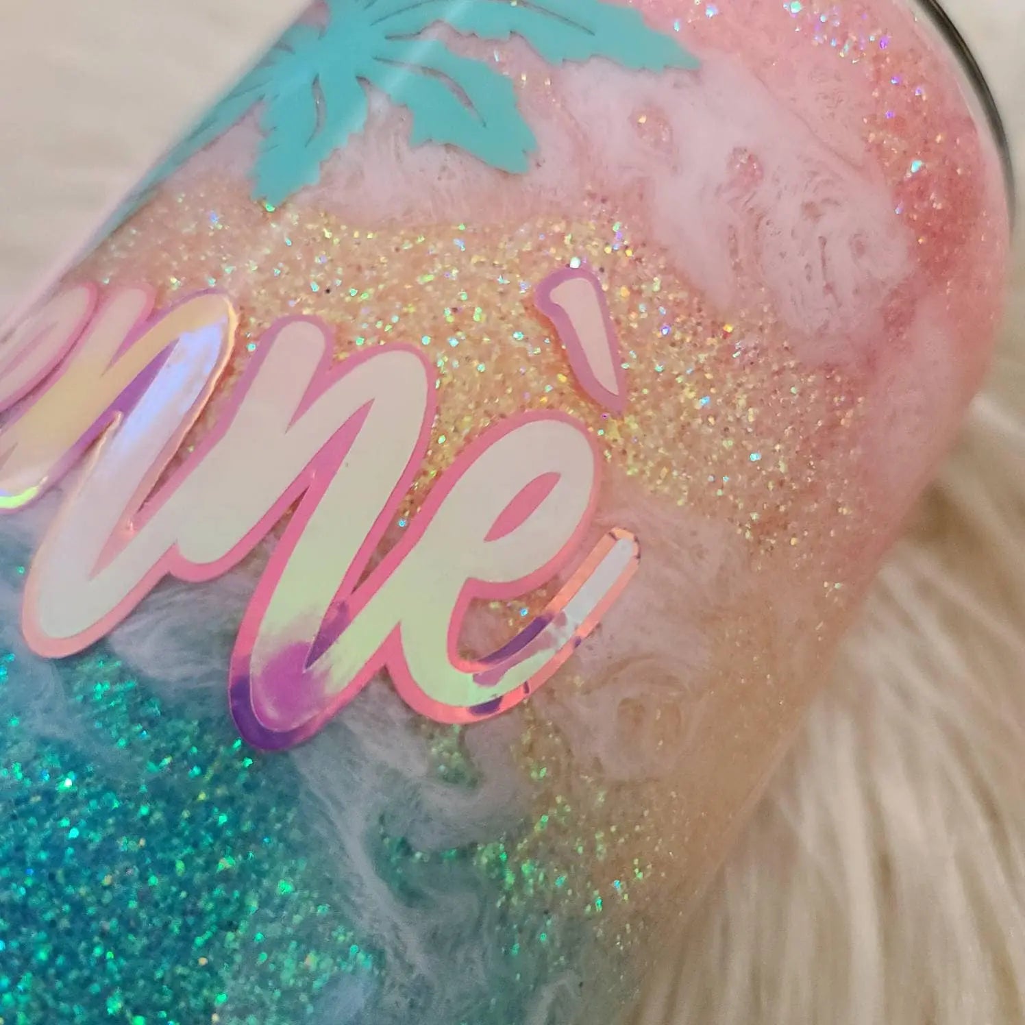 Drink in my Hand, Toes in the Sand | Personalized Glitter Tumbler Woodsy What Knots