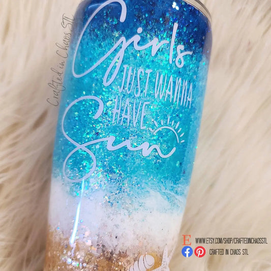 Girls Just Wanna Have Sun | Personalized Glitter Tumbler Woodsy What Knots