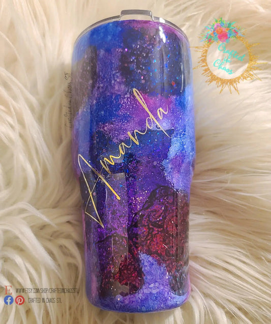 Glittered Geode and Lace Tumbler | Personalized Glitter Tumbler Woodsy What Knots