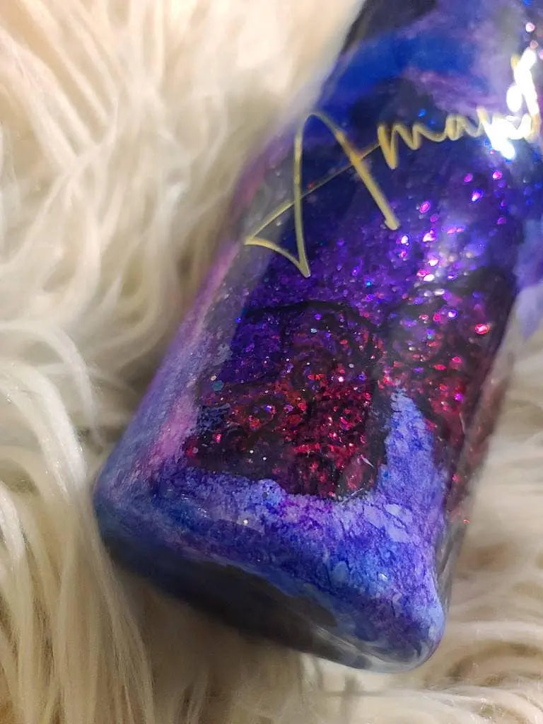Glittered Geode and Lace Tumbler | Personalized Glitter Tumbler Woodsy What Knots