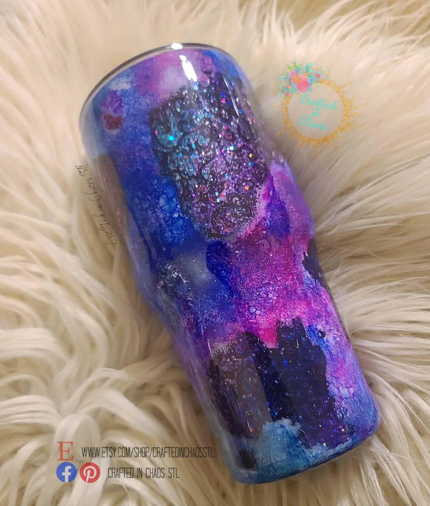 Glittered Geode and Lace Tumbler | Personalized Glitter Tumbler Woodsy What Knots