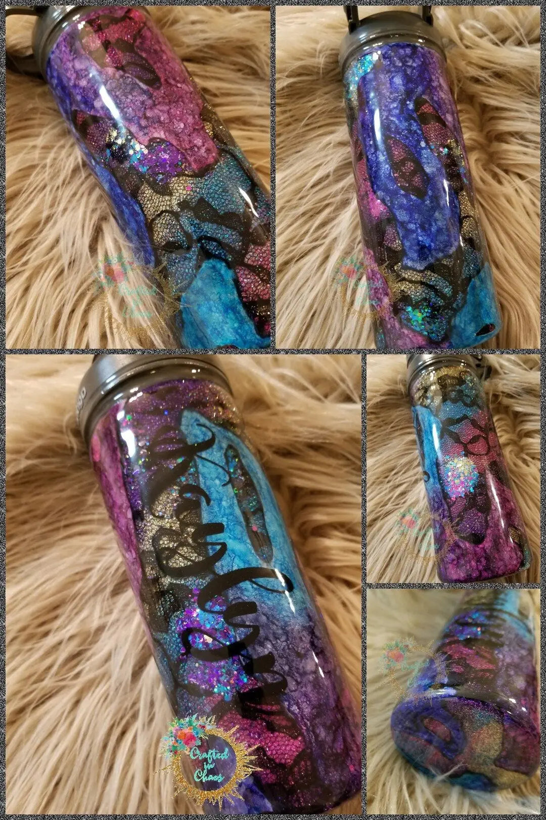 Glittered Geode and Lace Tumbler | Personalized Glitter Tumbler Woodsy What Knots