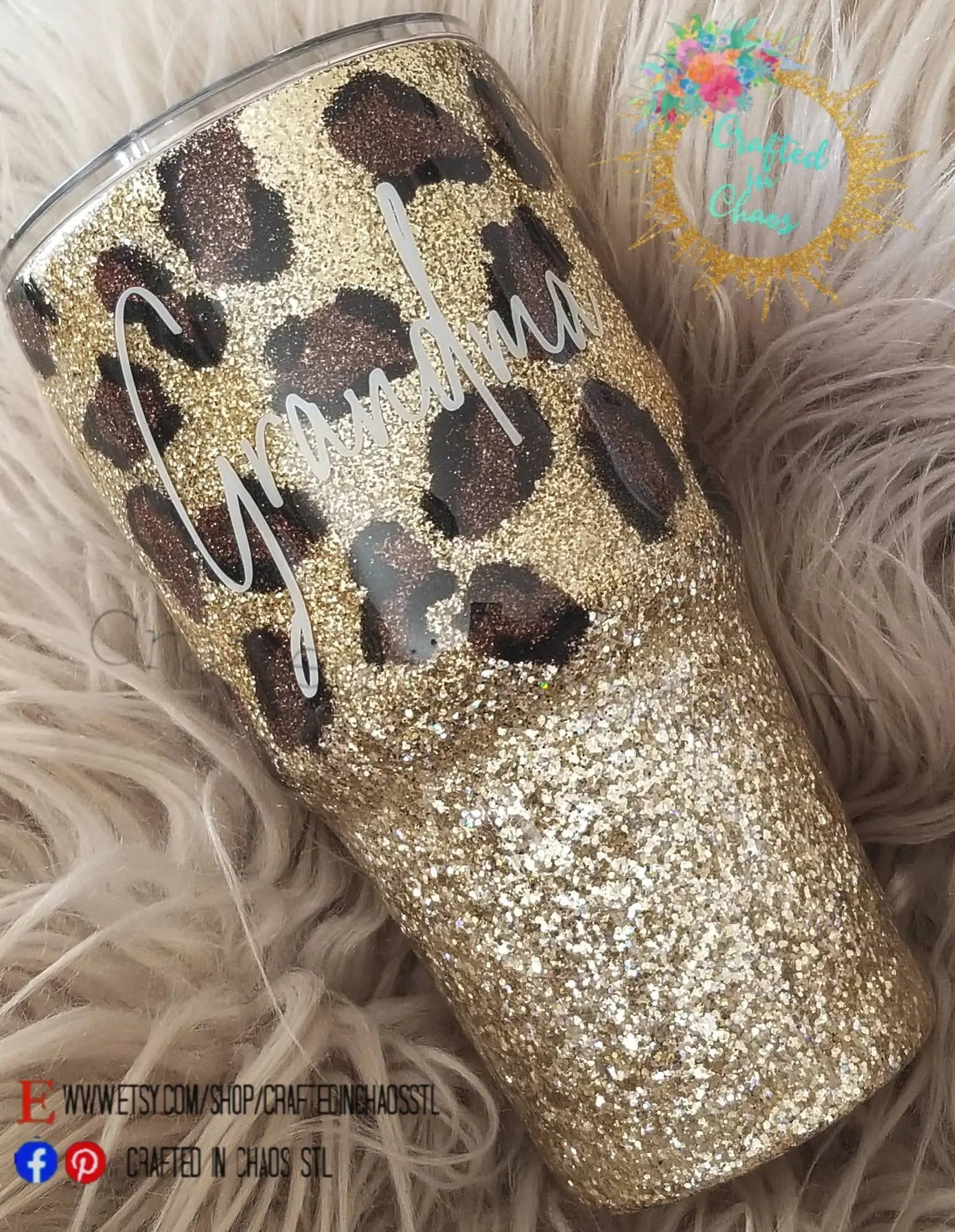 Leopard Print Tumbler | Personalized Glitter Tumbler Woodsy What Knots