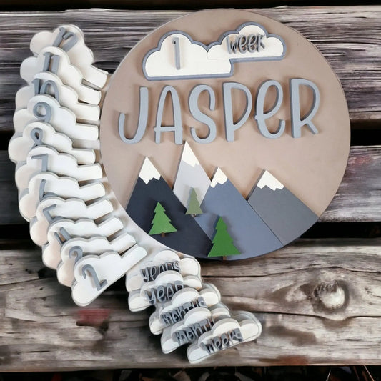 Newborn Milestone Sign with Mountain Theme Woodsy What Knots