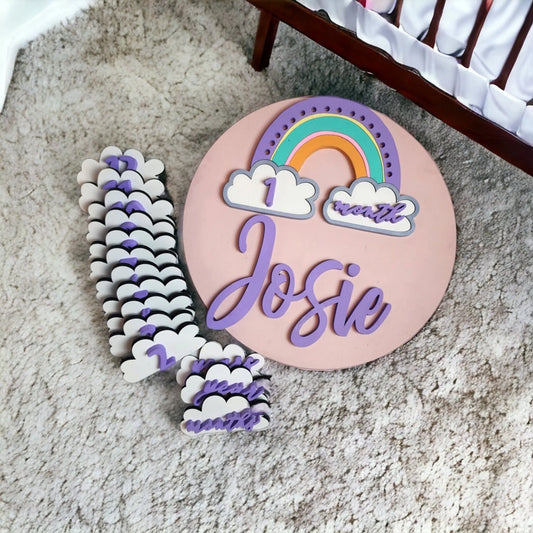 Pastel Rainbow Children's Milestone Sign Woodsy What Knots