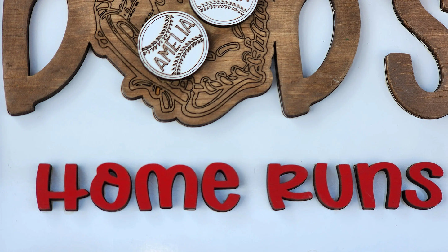 Personalized Baseball Sign -Dad's Home Runs - Baseball Dad - Father's Day Gift - Baseball Lovers Gift - Engraved Gift - Custom Gift.