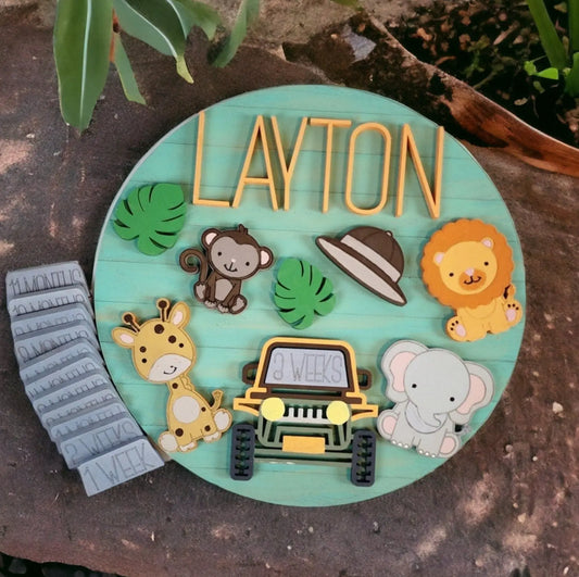 Personalized Safari Newborn Milestone Sign| Woodsy What Knots