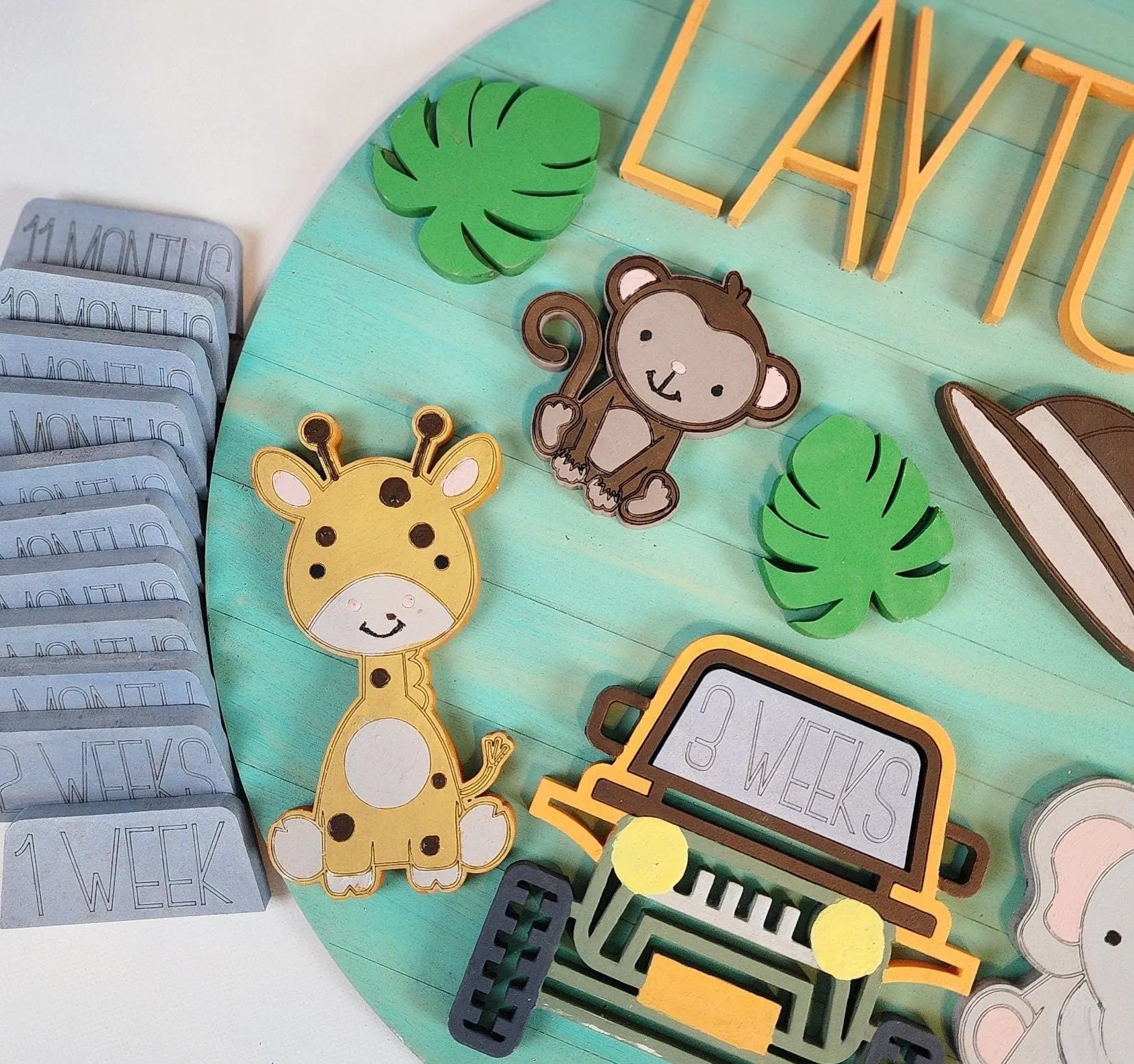 Personalized Safari Newborn Milestone Sign| Woodsy What Knots