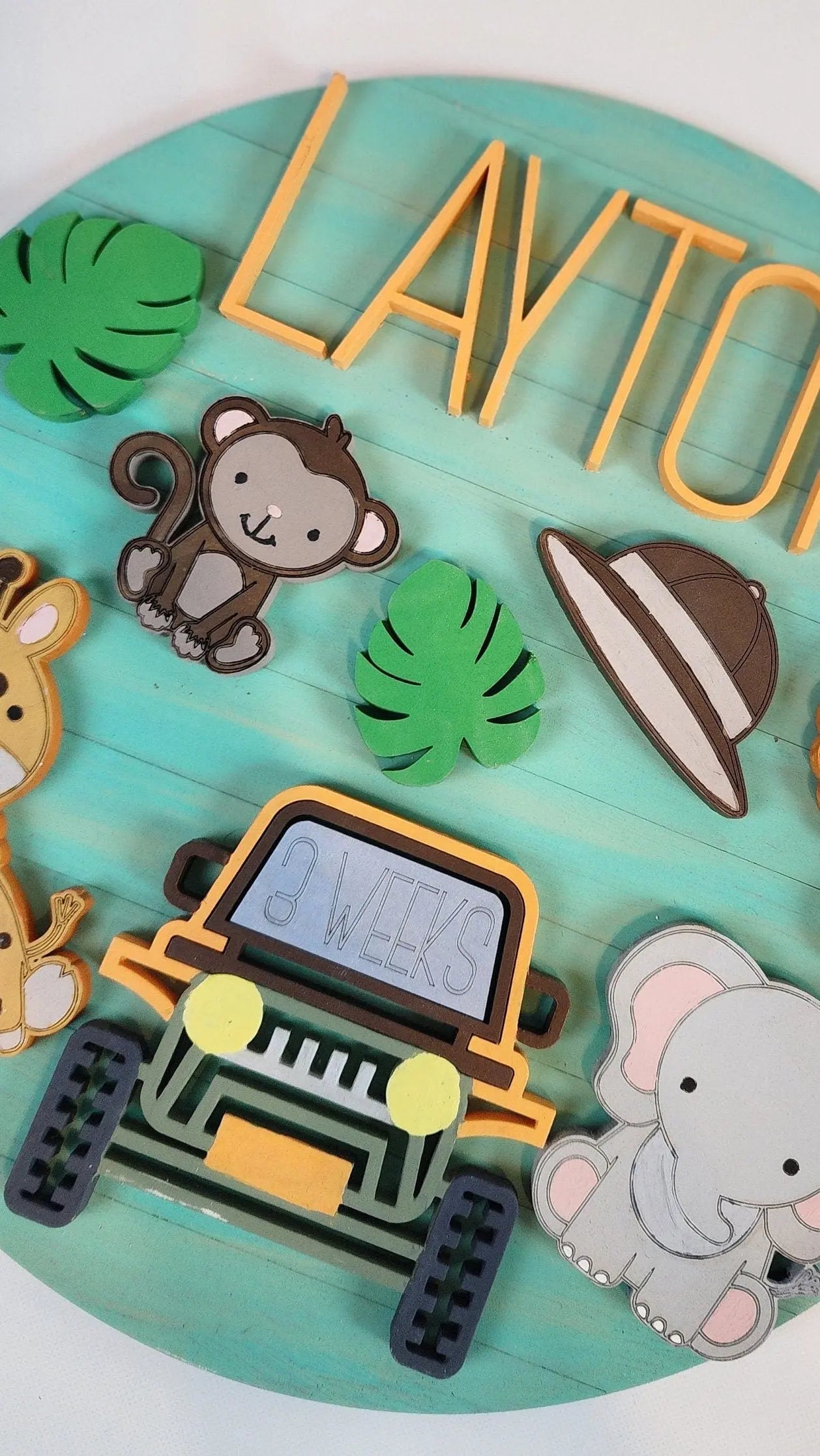 Personalized Safari Newborn Milestone Sign| Woodsy What Knots