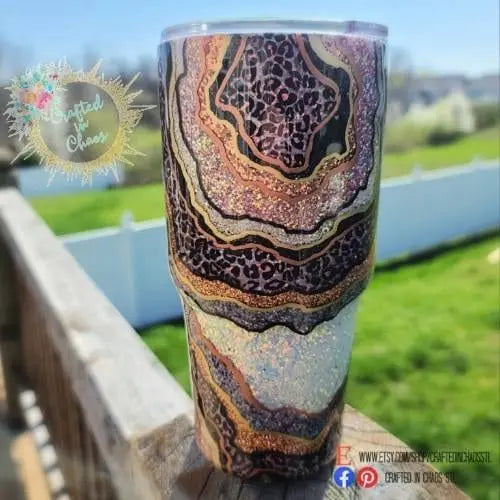 Pink, Black and Leopard Print Geode | Personalized Glitter Tumbler Woodsy What Knots