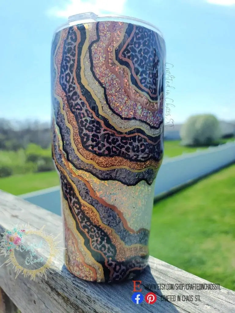 Pink, Black and Leopard Print Geode | Personalized Glitter Tumbler Woodsy What Knots