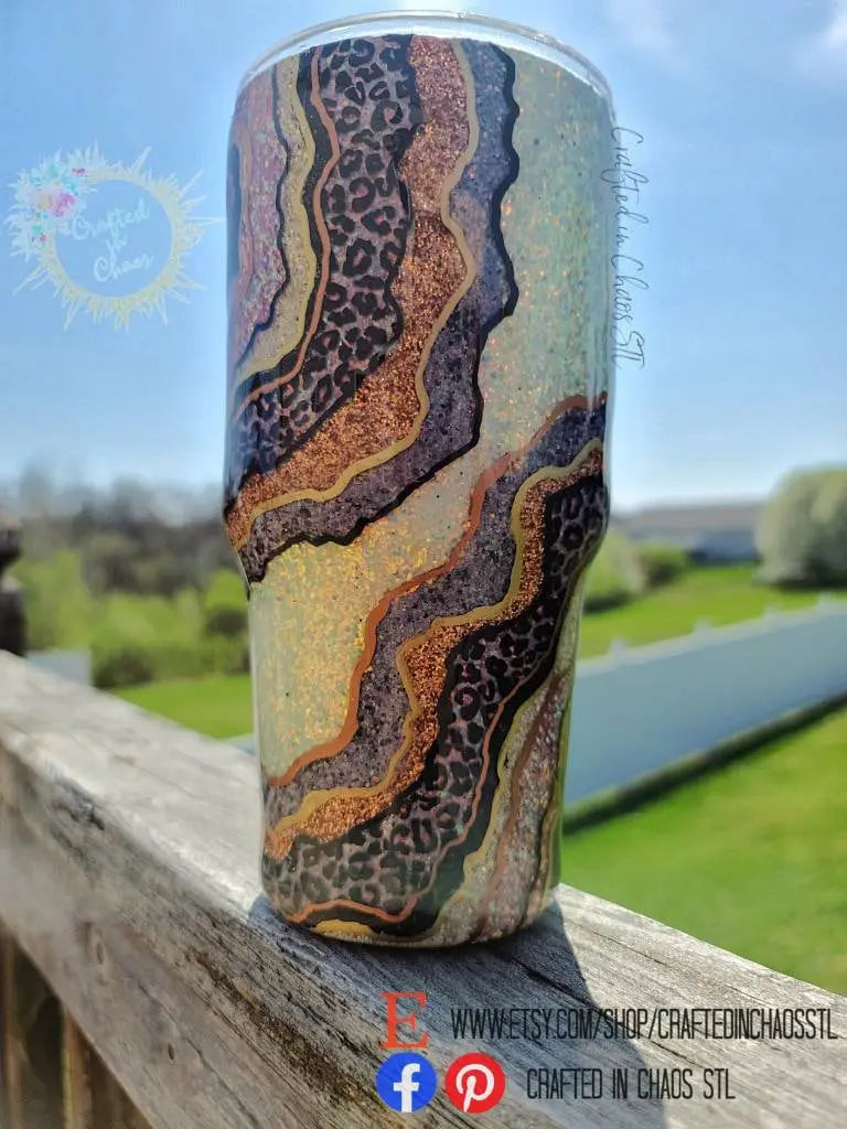 Pink, Black and Leopard Print Geode | Personalized Glitter Tumbler Woodsy What Knots
