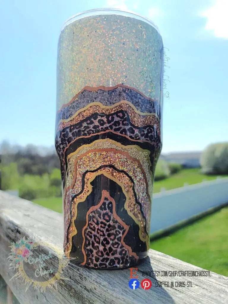 Pink, Black and Leopard Print Geode | Personalized Glitter Tumbler Woodsy What Knots