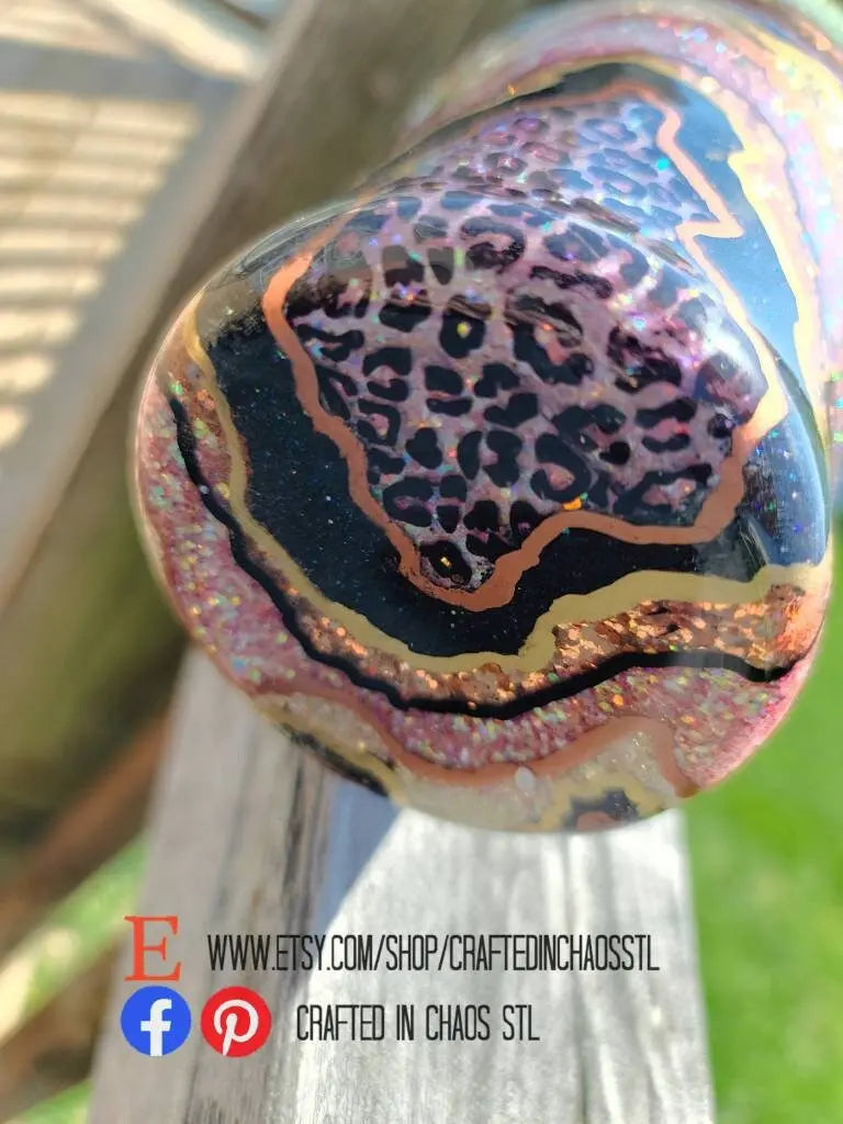 Pink, Black and Leopard Print Geode | Personalized Glitter Tumbler Woodsy What Knots