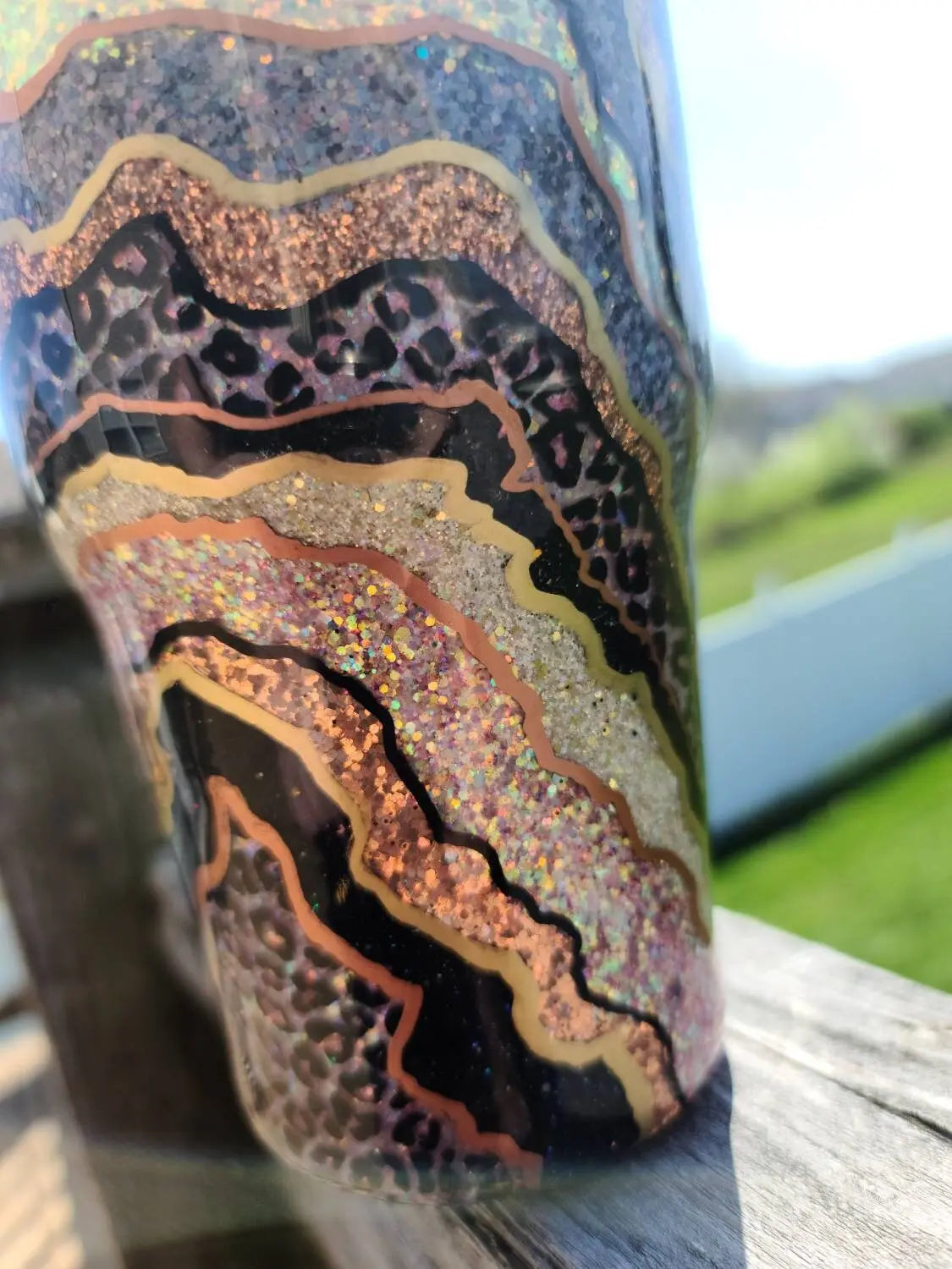 Pink, Black and Leopard Print Geode | Personalized Glitter Tumbler Woodsy What Knots