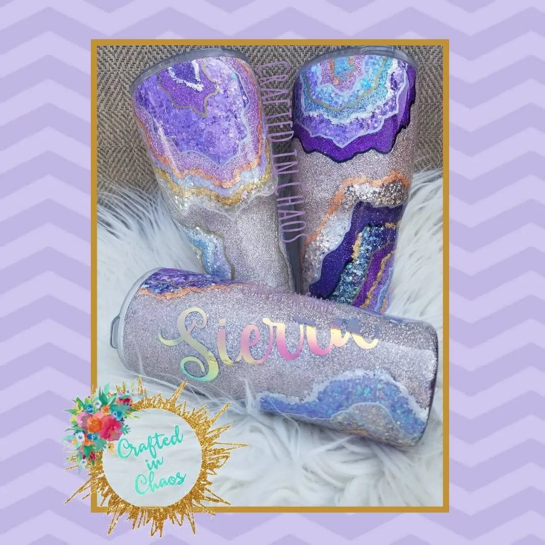 Purple Geode Tumbler | Personalized Glitter Tumbler Woodsy What Knots