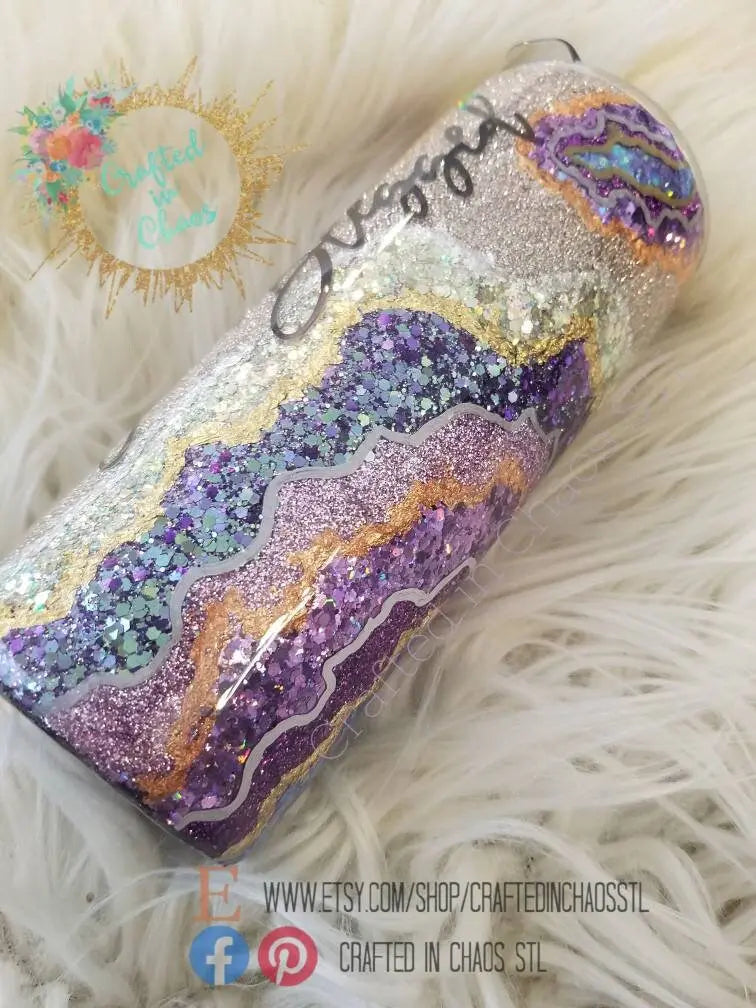 Purple Geode Tumbler | Personalized Glitter Tumbler Woodsy What Knots
