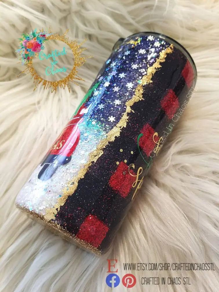 Santa's Sled | Holiday Glitter Tumbler Woodsy What Knots