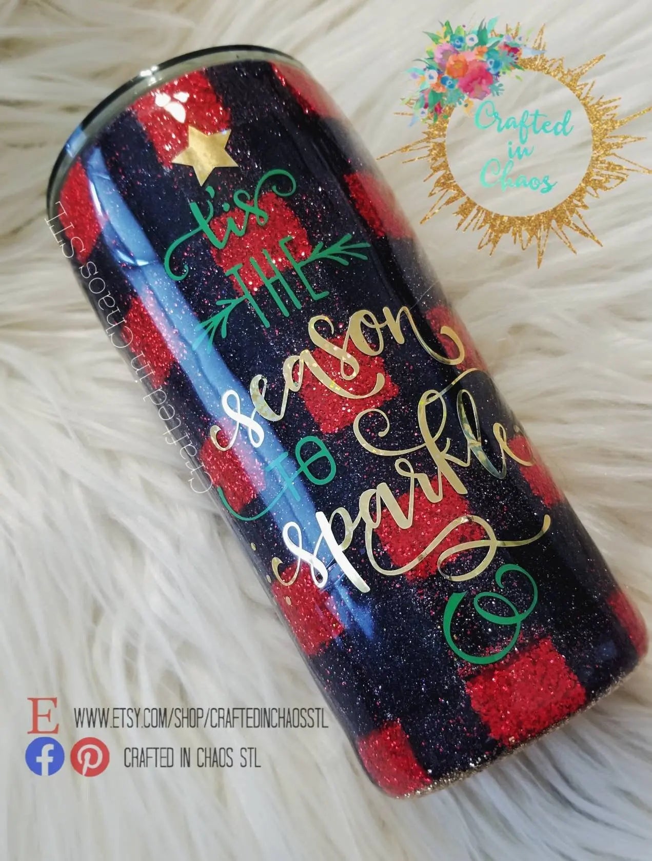 Santa's Sled | Holiday Glitter Tumbler Woodsy What Knots