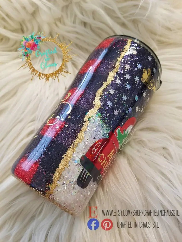 Santa's Sled | Holiday Glitter Tumbler Woodsy What Knots