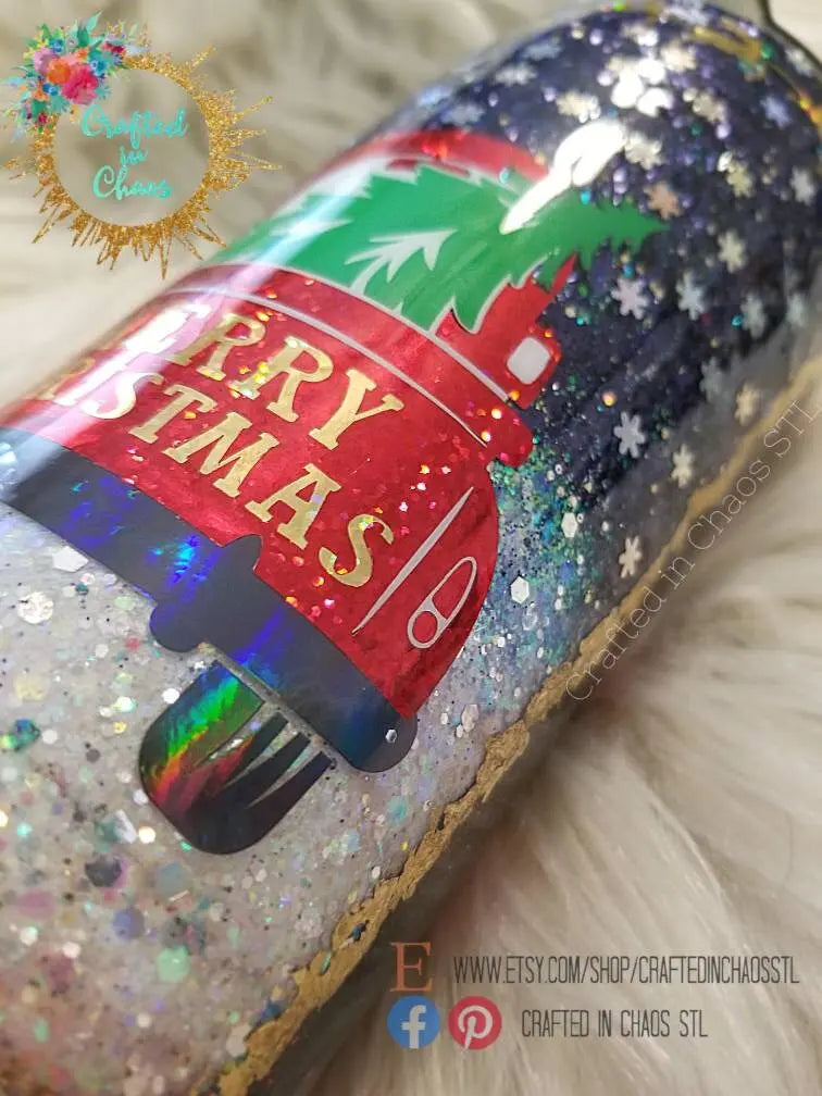 Santa's Sled | Holiday Glitter Tumbler Woodsy What Knots