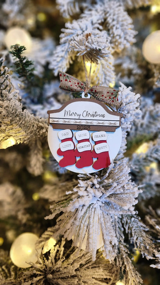 Stockings on Mantel | Personalized Ornament Woodsy What Knots