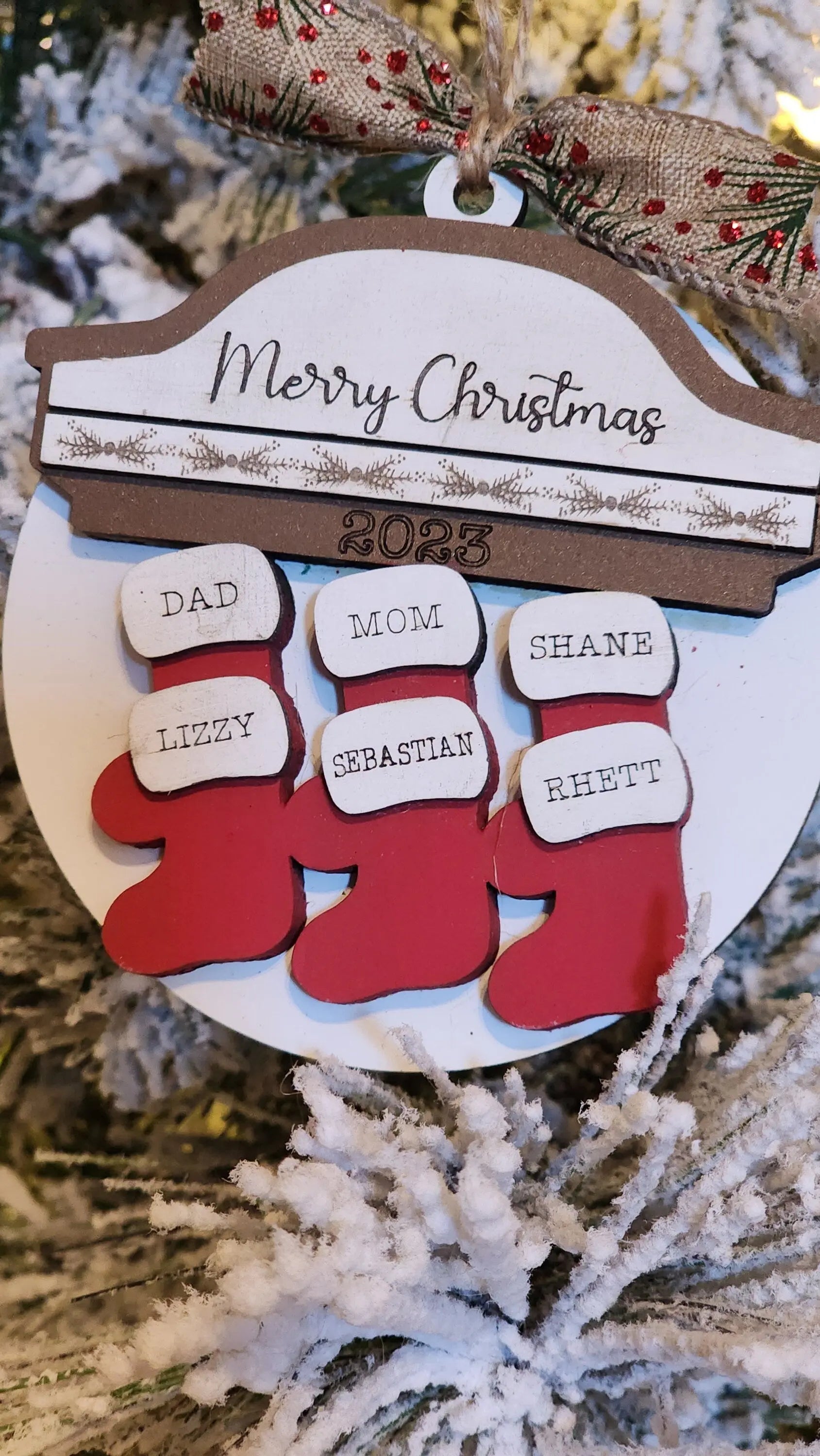 Stockings on Mantel | Personalized Ornament Woodsy What Knots