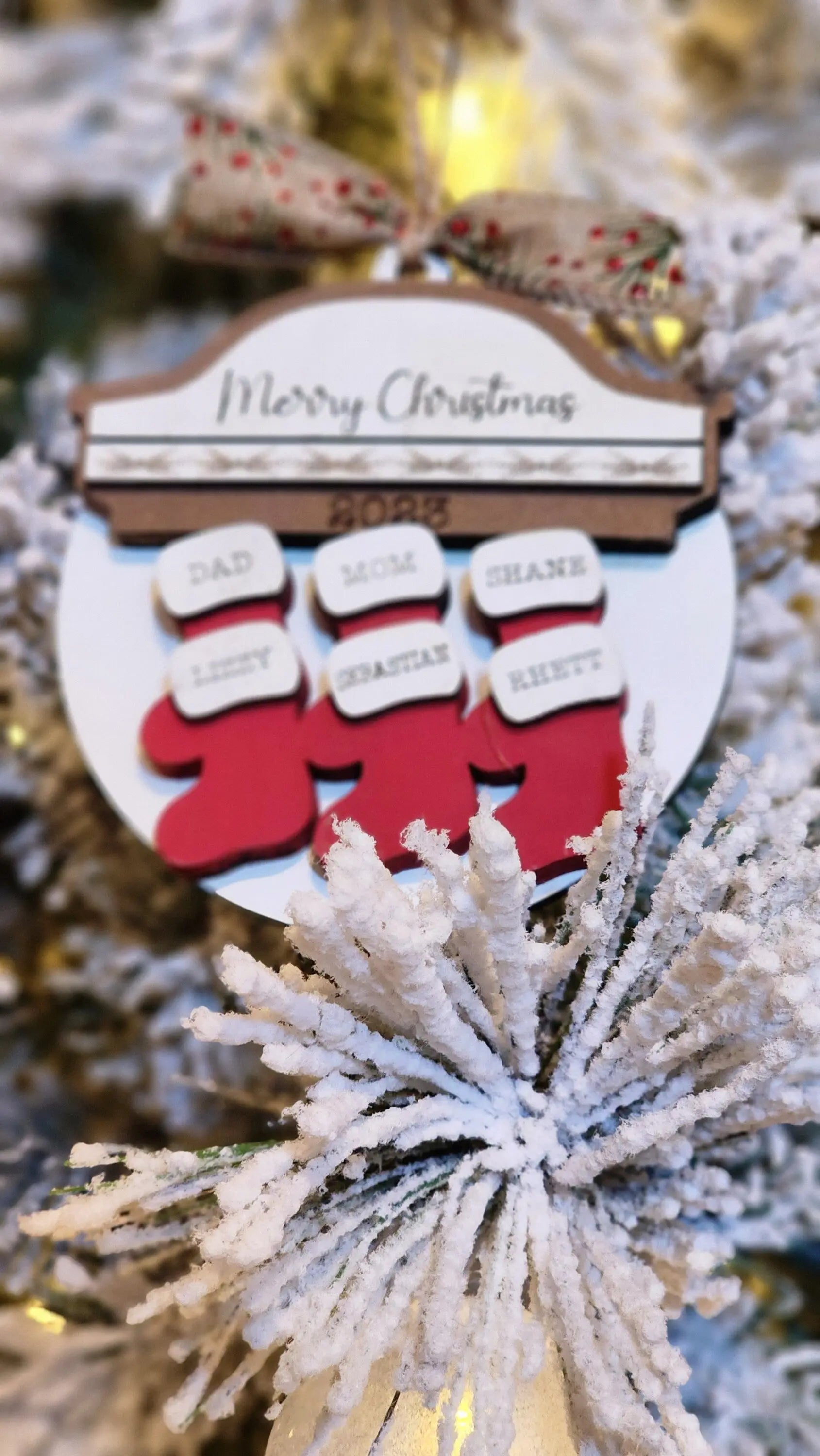 Stockings on Mantel | Personalized Ornament Woodsy What Knots