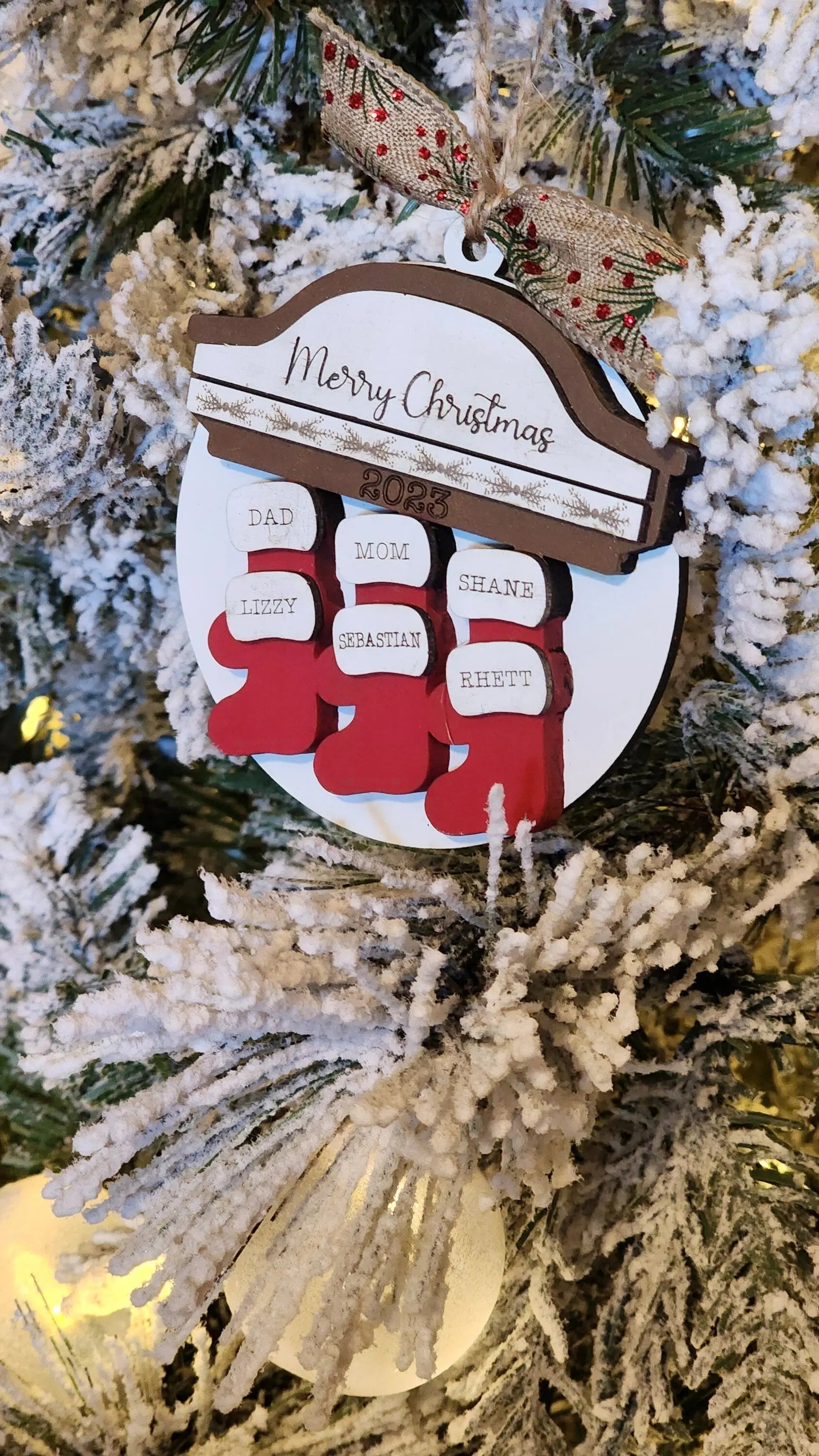 Stockings on Mantel | Personalized Ornament Woodsy What Knots