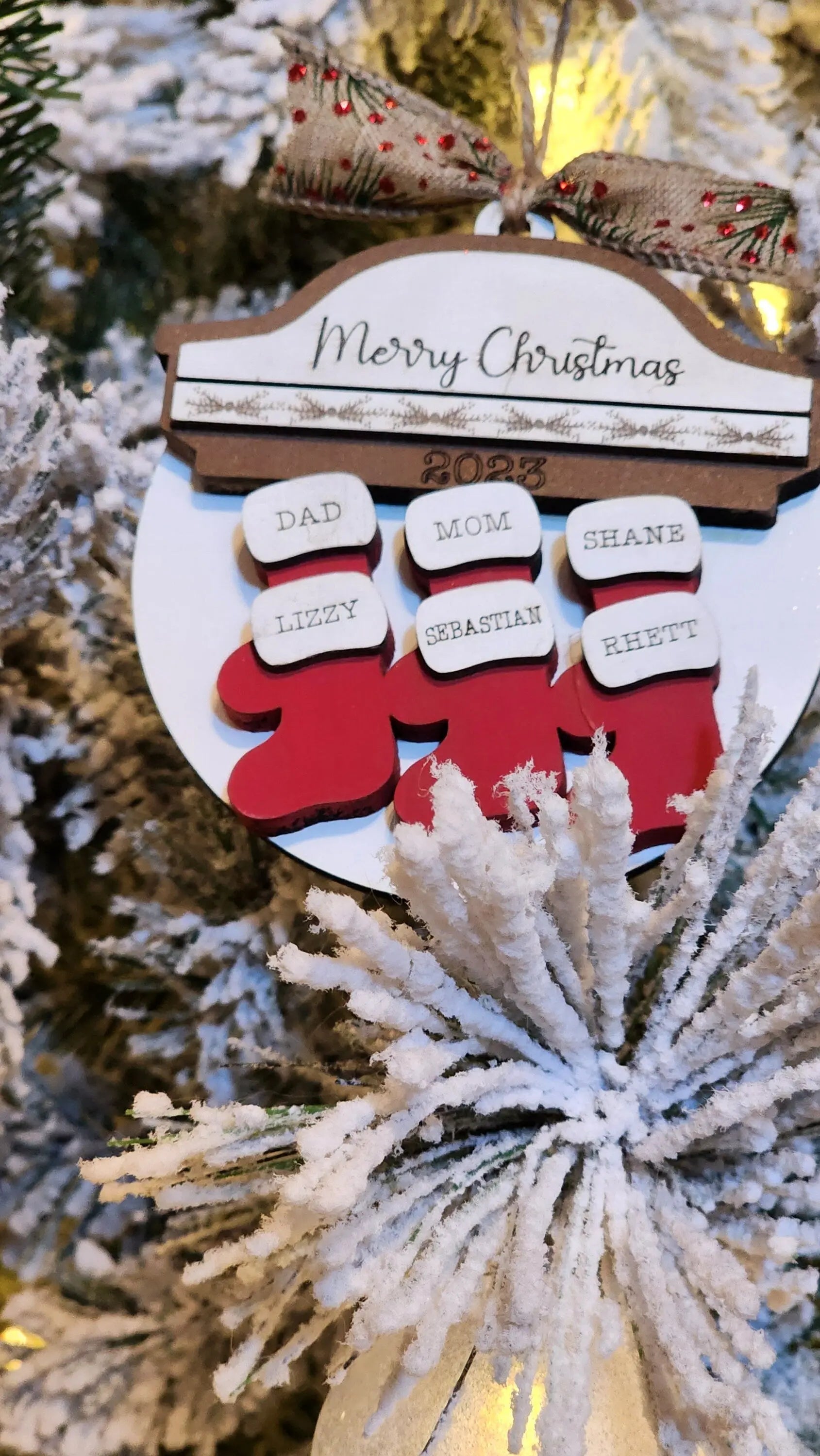 Stockings on Mantel | Personalized Ornament Woodsy What Knots