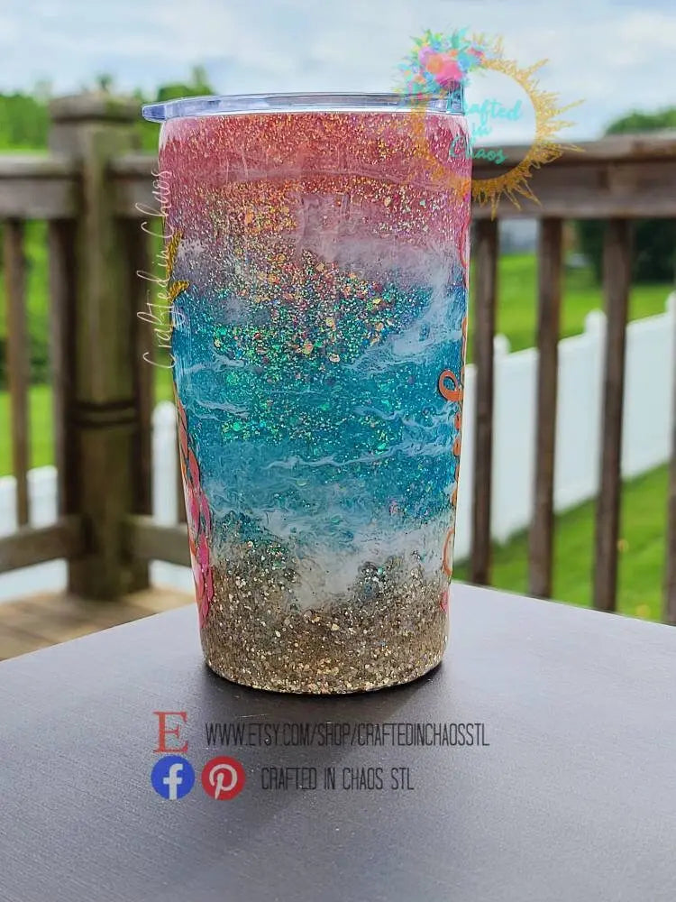 Sunset Beach Tumbler - Pineapple Tumbler- Glitter Stainless Steel Ozark/RTIC/Yeti cup - Destination Wedding - Beach Vacation -CMP 2020 Woodsy What Knots