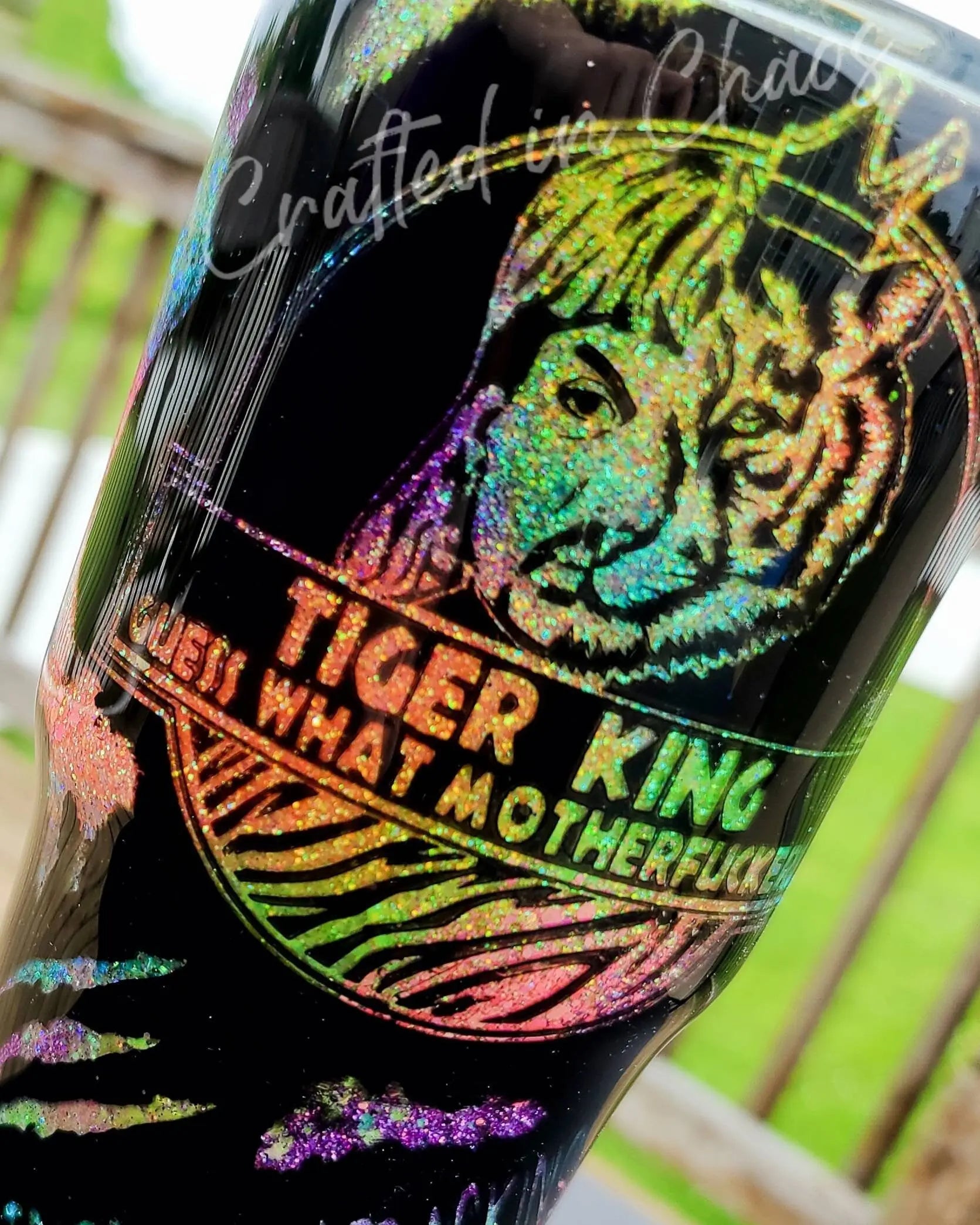 Tiger King Glittered Tumbler - Joe Exotic Tumbler - Bright Neon Colors - Father's Day - Birthday Gift -Stainless Steel Tumbler Woodsy What Knots