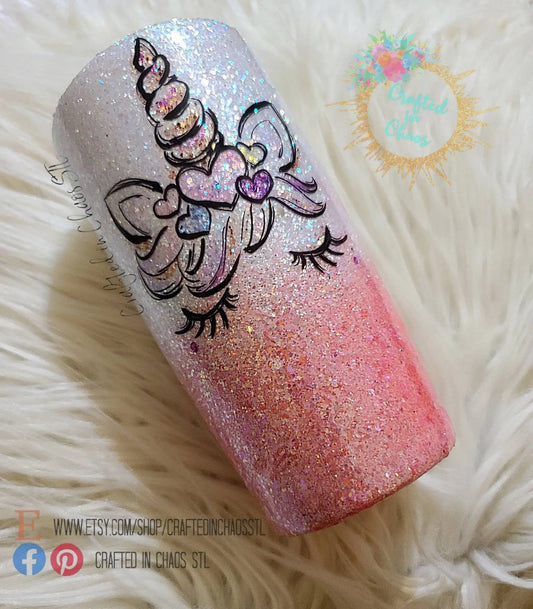 Unicorn Glitter Tumbler | Personalize Glitter Tumbler Woodsy What Knots