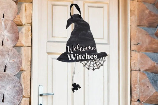 Welcome Witches - Funny Halloween Door Sign Woodsy What Knots
