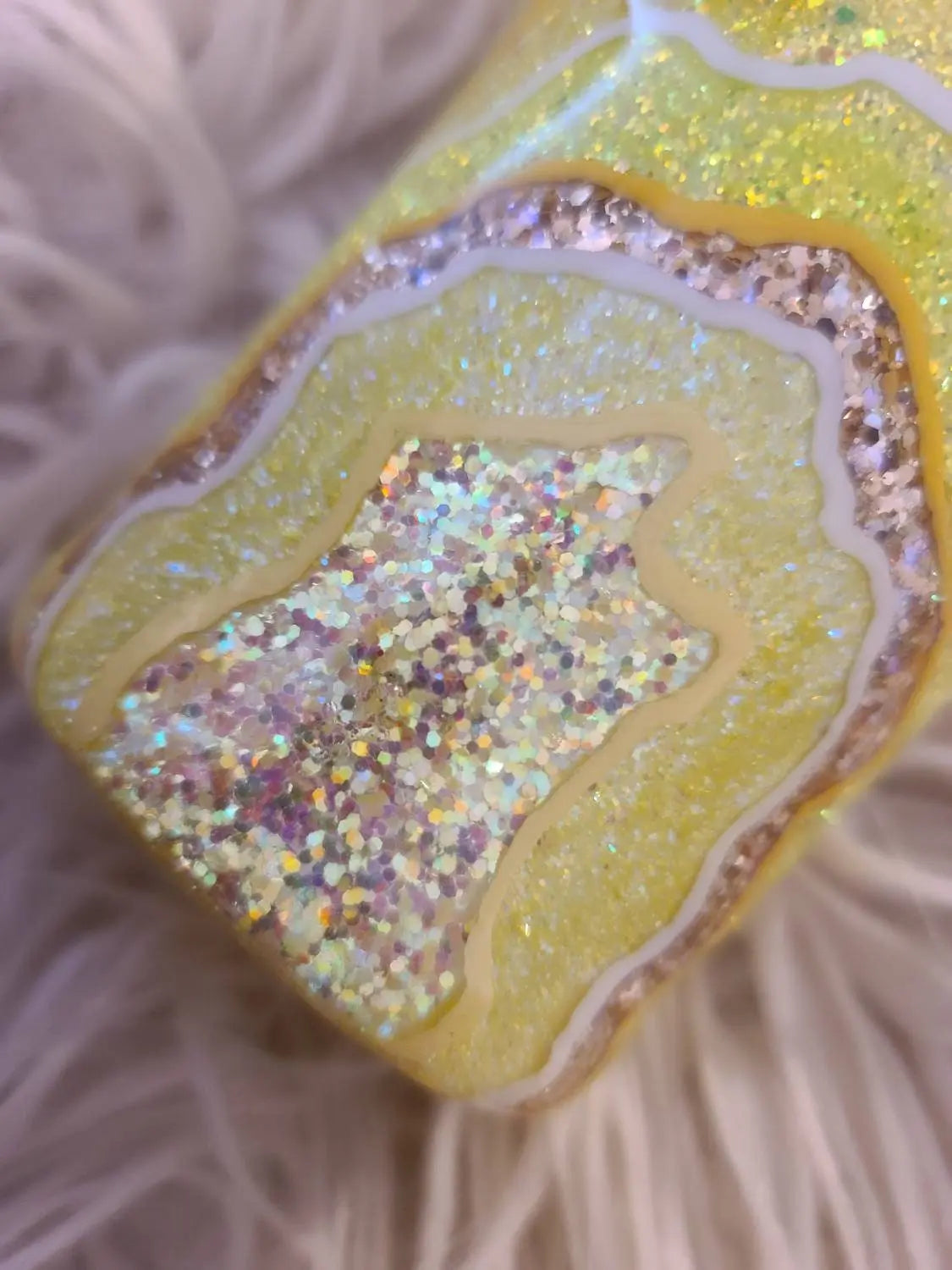 Yellow and Gold Geode | Personalized Glitter Tumbler Woodsy What Knots