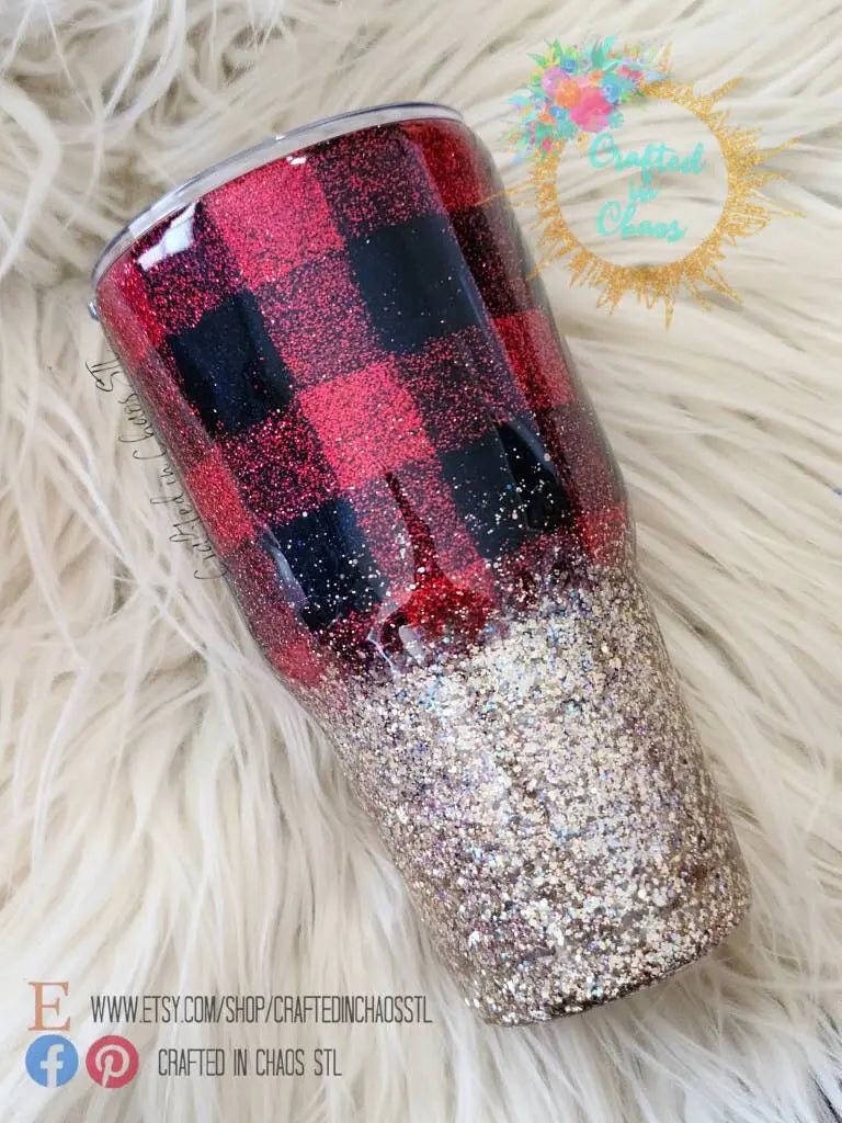 Buffalo Plaid Tumbler | Personalized Glitter Tumbler Woodsy What Knots