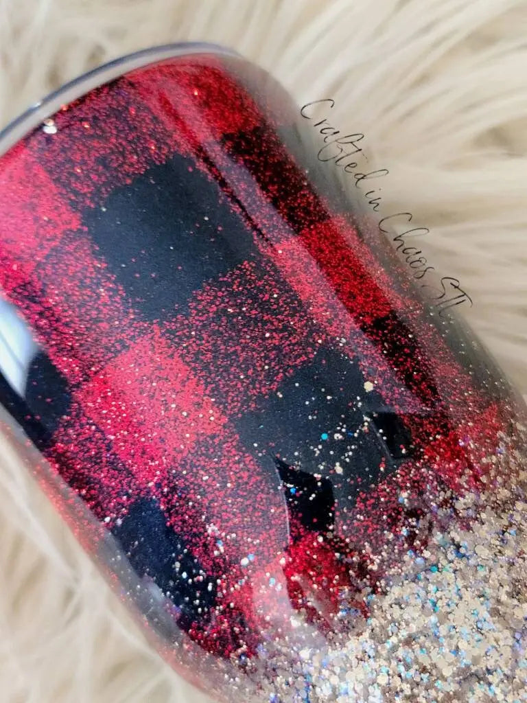 Buffalo Plaid Tumbler | Personalized Glitter Tumbler Woodsy What Knots