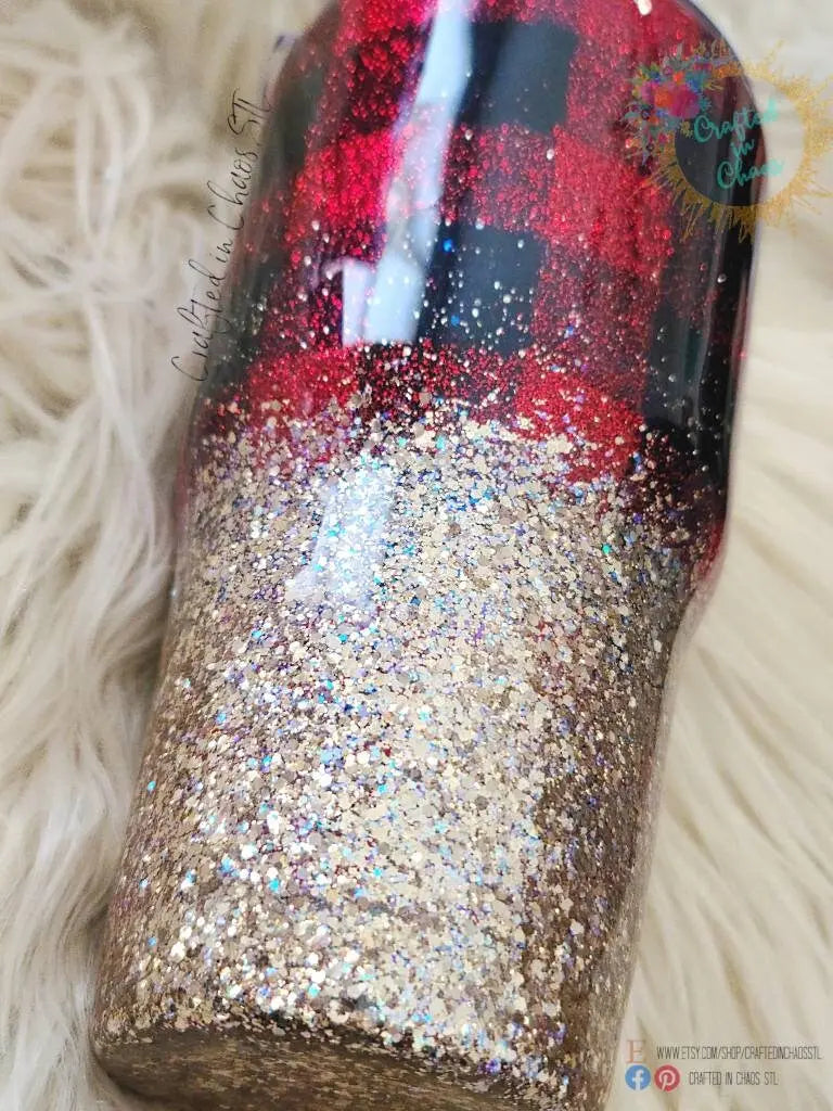 Buffalo Plaid Tumbler | Personalized Glitter Tumbler Woodsy What Knots