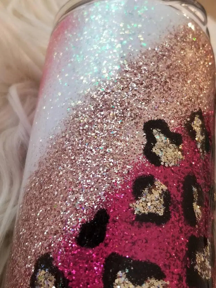 Glittered Leopard Print Swirl  | Stay Humble, Hustle Hard | Personalized Tumbler Woodsy What Knots